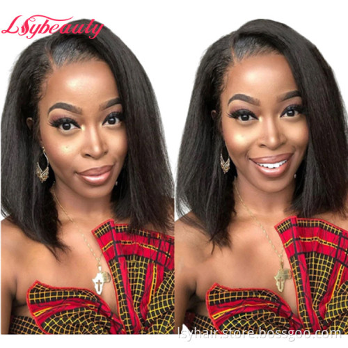 Lsy 4x4 Bob Kinky Straight Lace Closure Human Hair Wig Unit Lace Front Wig 100% Human Hair Lace Wigs Sales For Black Women
